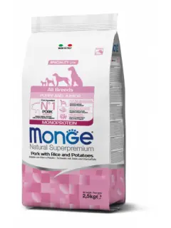 Natural Superpremium Monoprotein Toutes Races Puppy et Junior au porc, riz et pommes de terre 2.5 kg