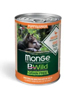 BWild Grain Free Puppy and Junior Dog Irregular Cut Chunkies in Gravy Duck with Pumpkin and Zucchini 400 g