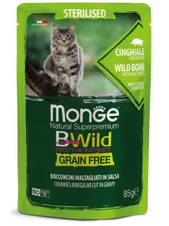 BWild Grain Free Sterilised Cat Irregular Cut Chunkies in Gravy Wild Boar with Vegetables 85 g
