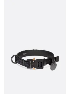 Pet Collar in Black Dior Oblique Jacquard