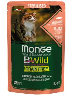BWild Grain Free Sterilised Cat Irregular Cut Chunkies in Gravy Salmon with Shrimps and Vegetables 85 g