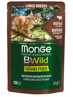 BWild Grain Free All Life Stage Large Breed Cat Irregular Cut Chunkies in Gravy Buffalo with Vegetables 85 g