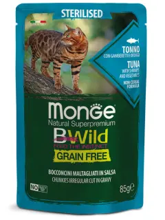BWild Grain Free Sterilised Cat Irregular Cut Chunkies in Gravy Tuna with Shrimps and Vegetables 85 g