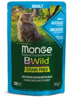 BWild Grain Free Adult Cat Irregular Cut Chunkies in Gravy Anchovies with Vegetables 85 g